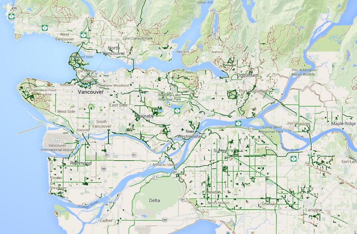 का नक्शा मेट्रो वैंकूवर साइकल चालन