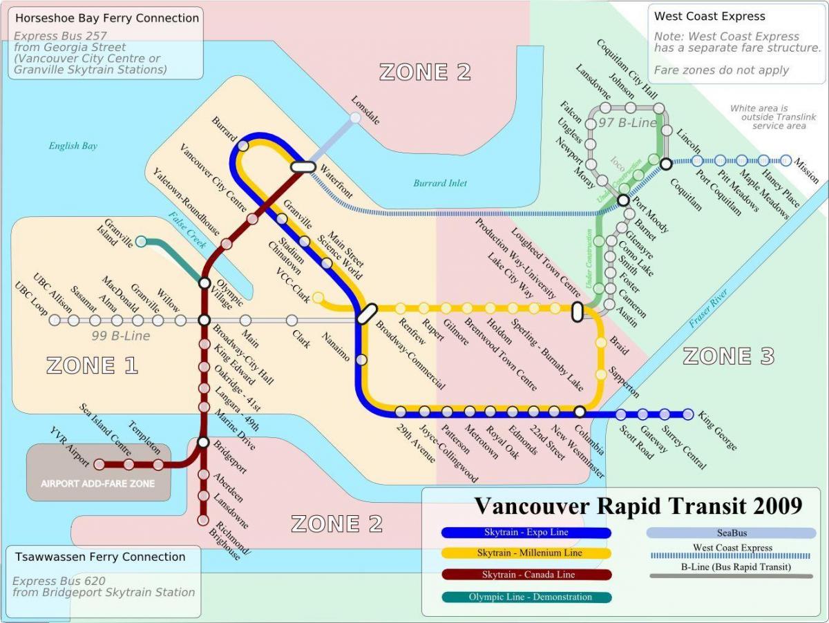 वैंकूवर रैपिड ट्रांजिट नक्शा