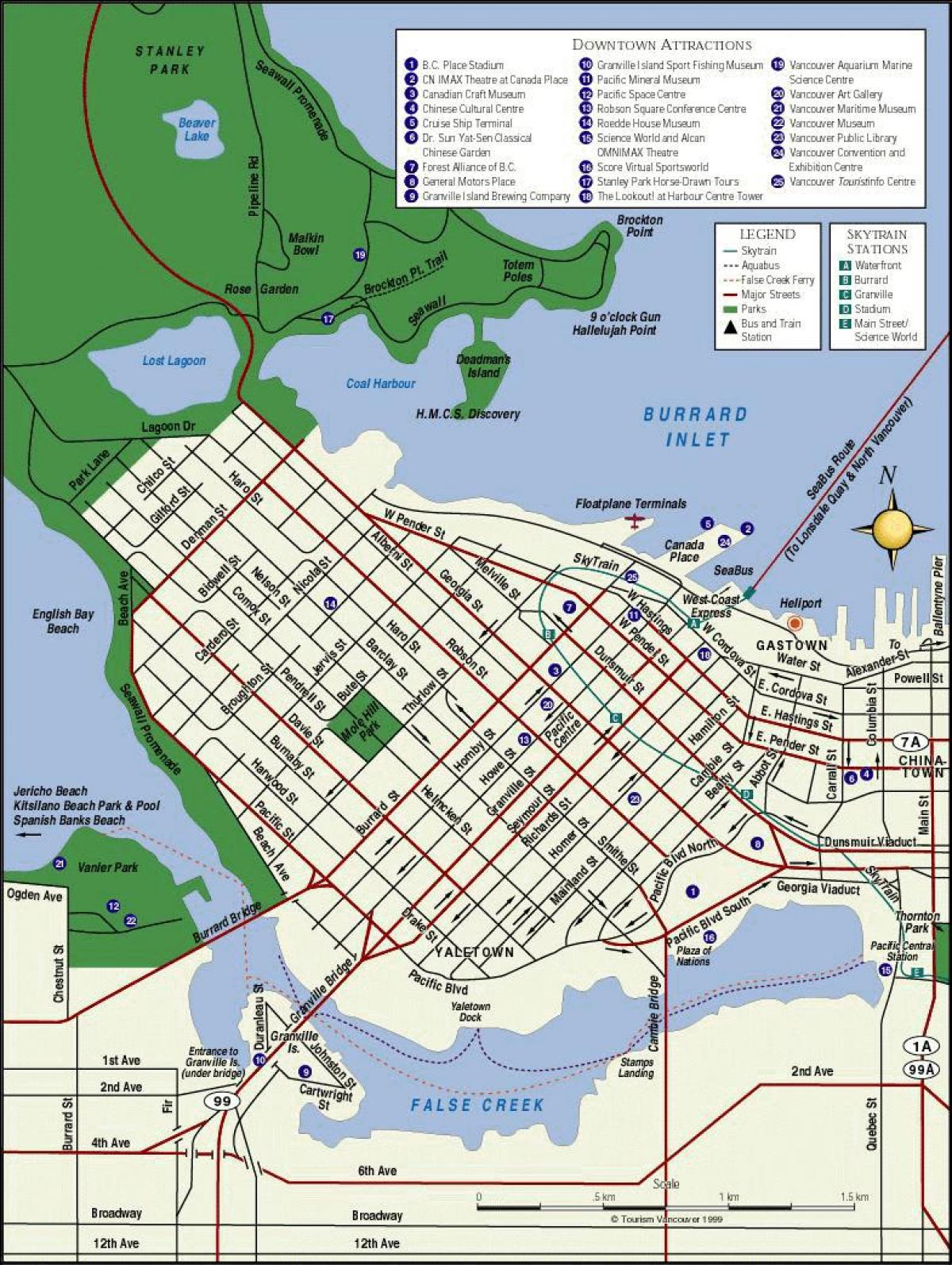 नक्शा वैंकूवर के शहर के केंद्र