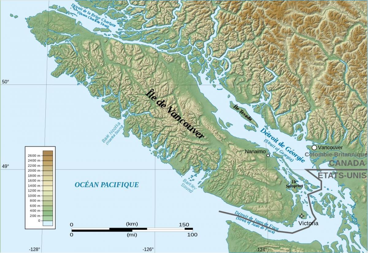 के नक्शे स्थलाकृतिक वैंकूवर द्वीप