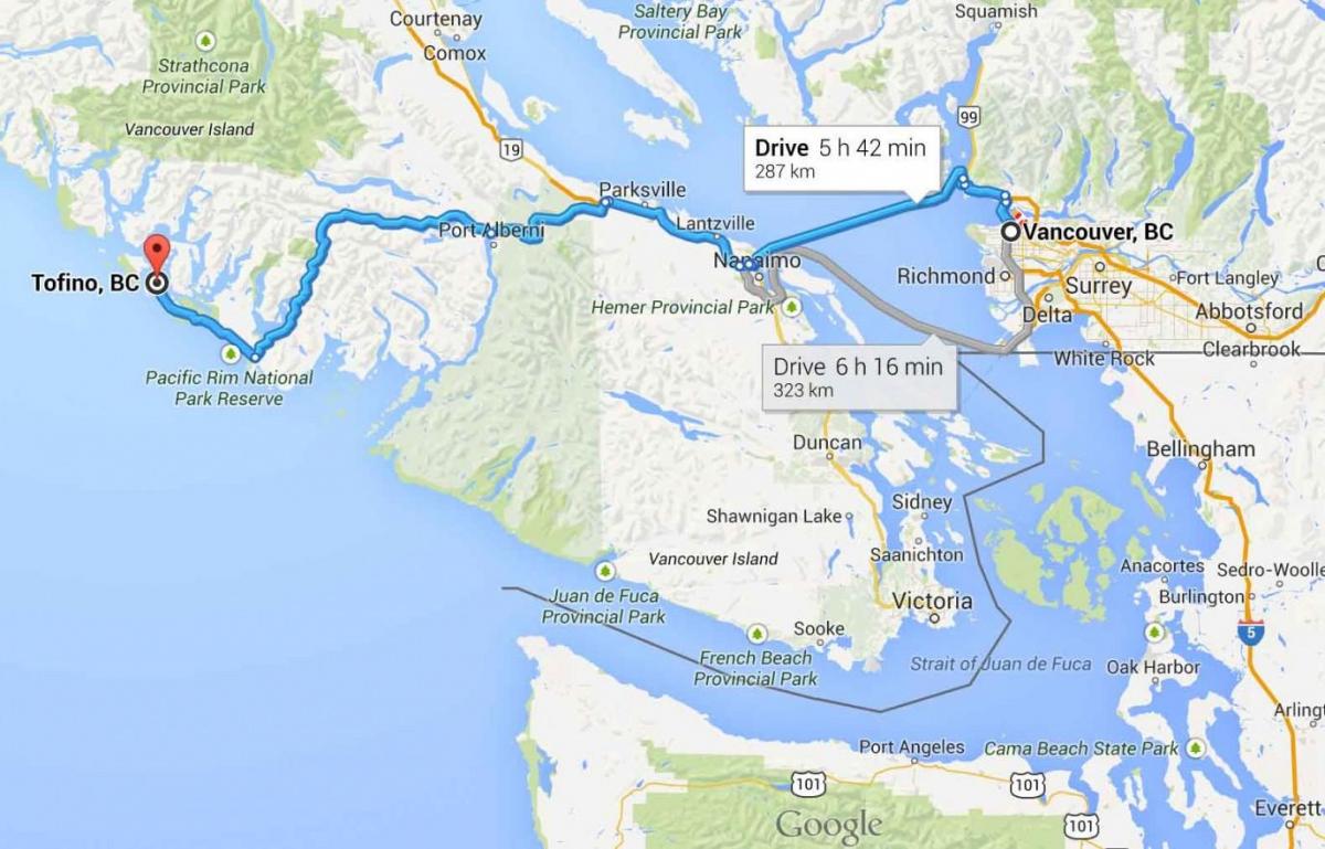 नक्शे के tofino वैंकूवर द्वीप