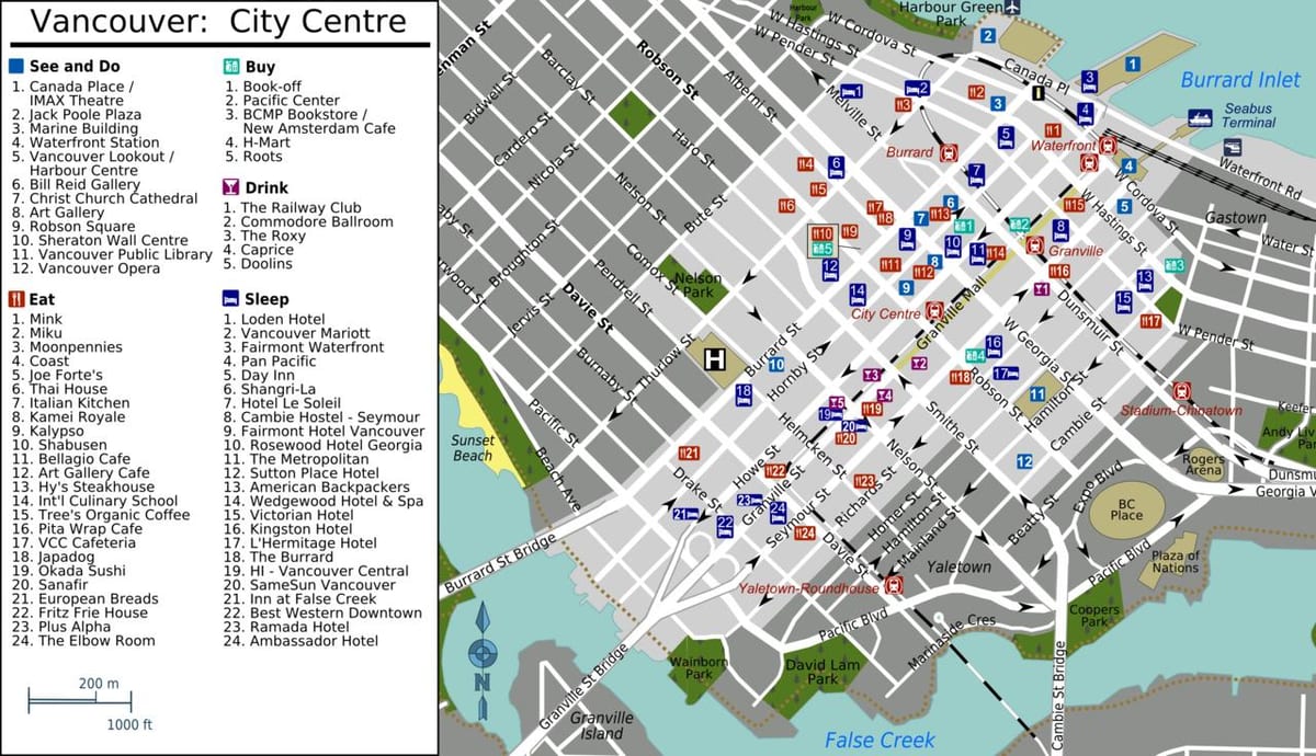 yaletown वैंकूवर नक्शा