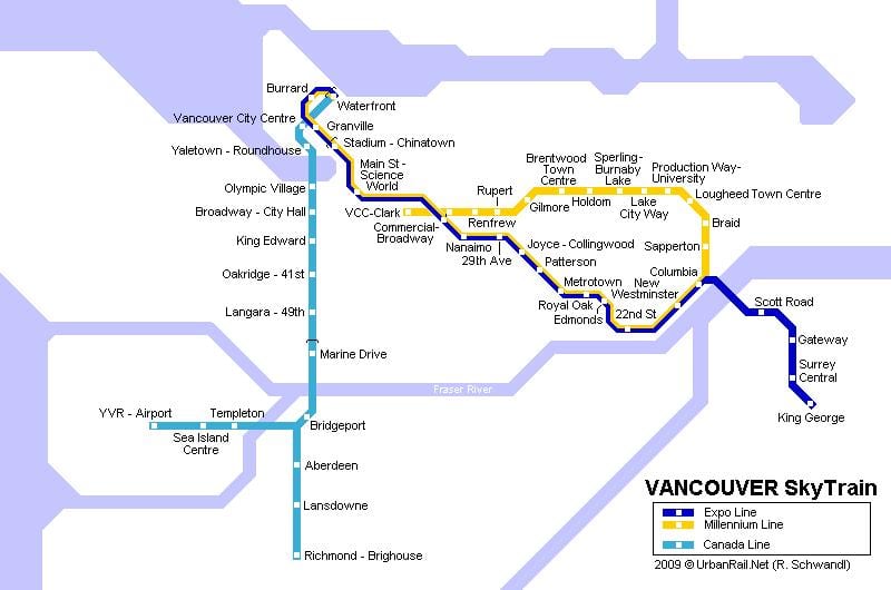 नक्शे के yvr स्काईट्रेन
