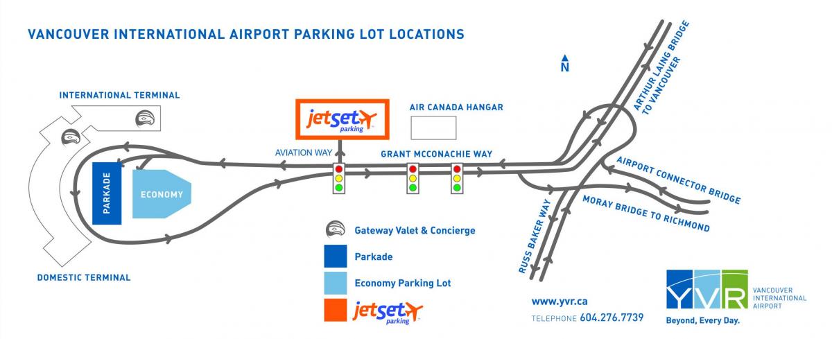 वैंकूवर हवाई अड्डे के पार्किंग का नक्शा