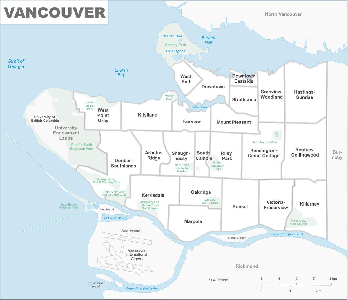 नक्शे के वैंकूवर और क्षेत्र