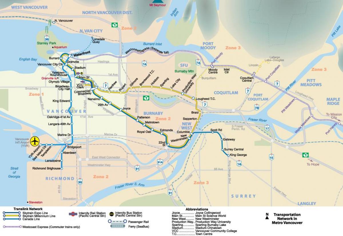 का नक्शा मेट्रो वैंकूवर क्षेत्र