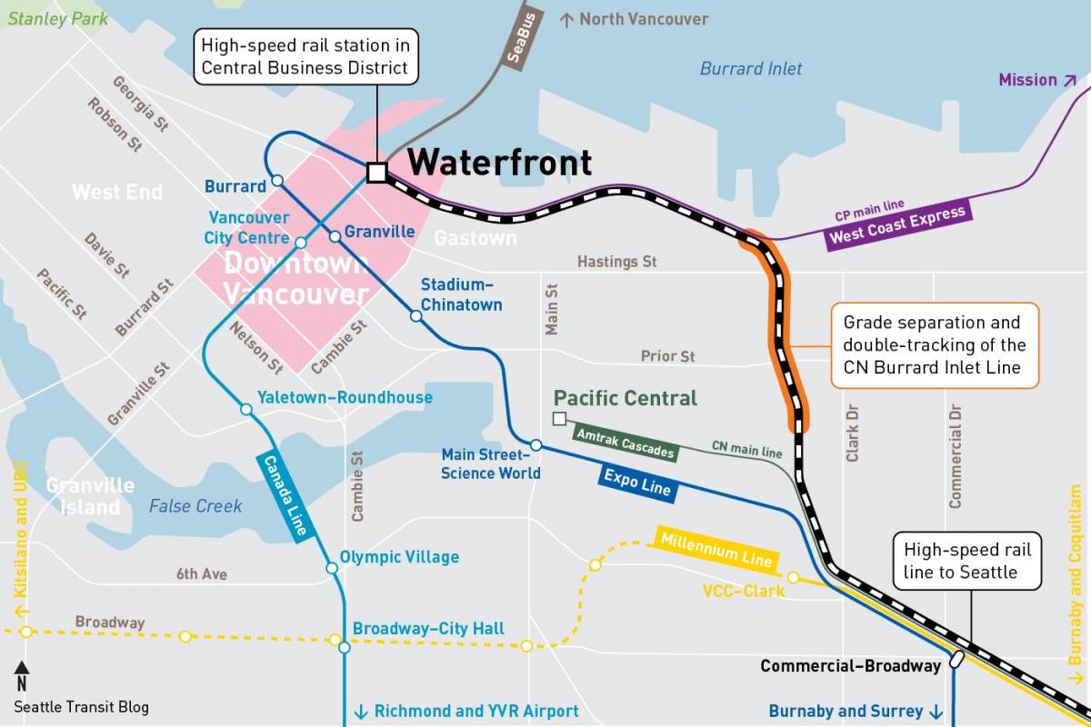 नक्शे के तट स्टेशन वैंकूवर