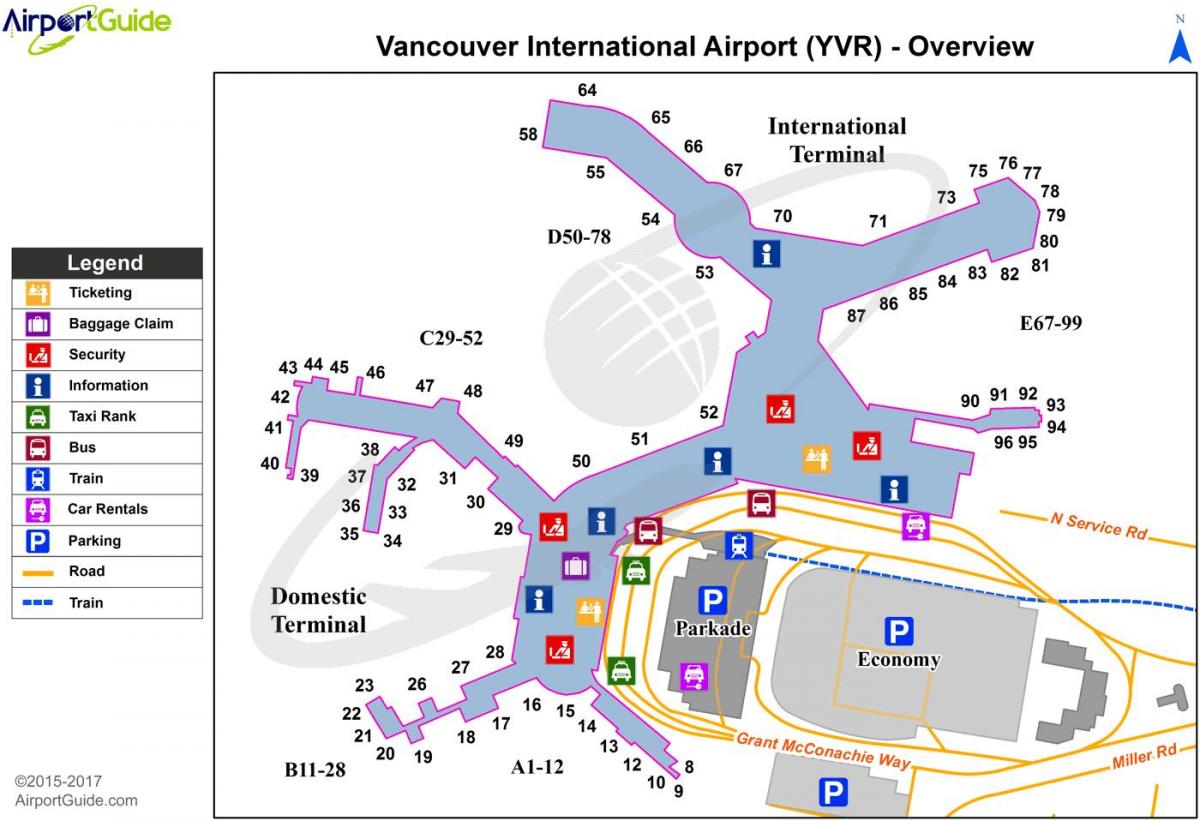 वैंकूवर हवाई अड्डे के प्रस्थान के नक्शे