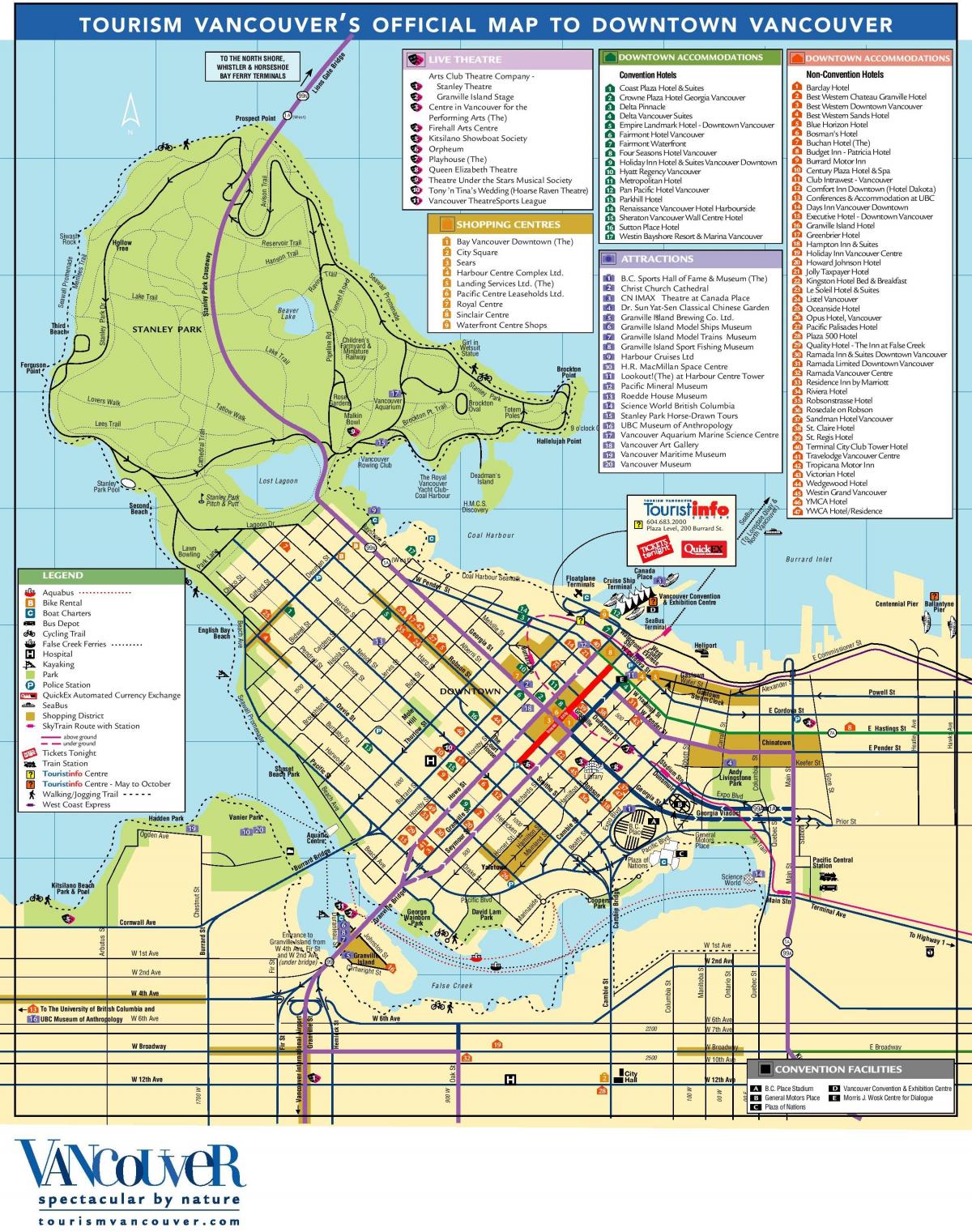 शहर वैंकूवर के नक्शे के साथ आकर्षण