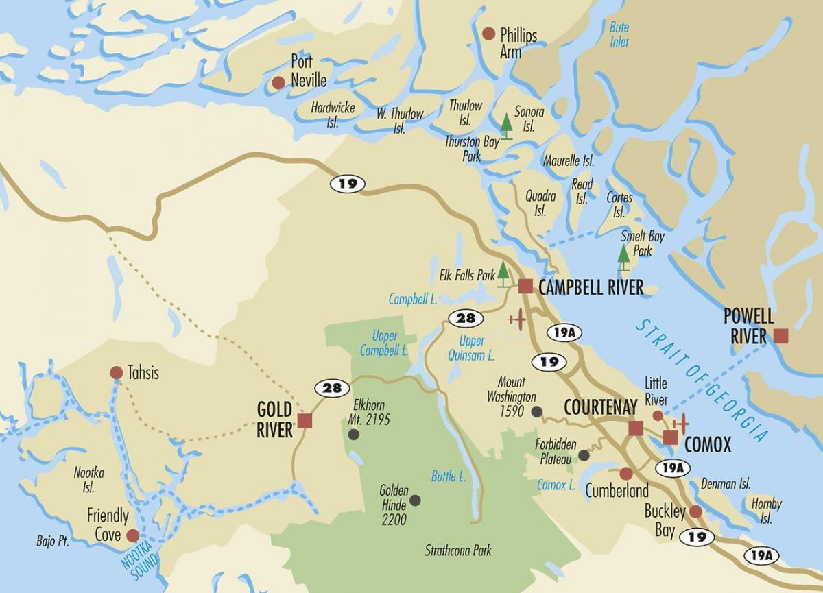 कैम्पबेल नदी नक्शा वैंकूवर द्वीप