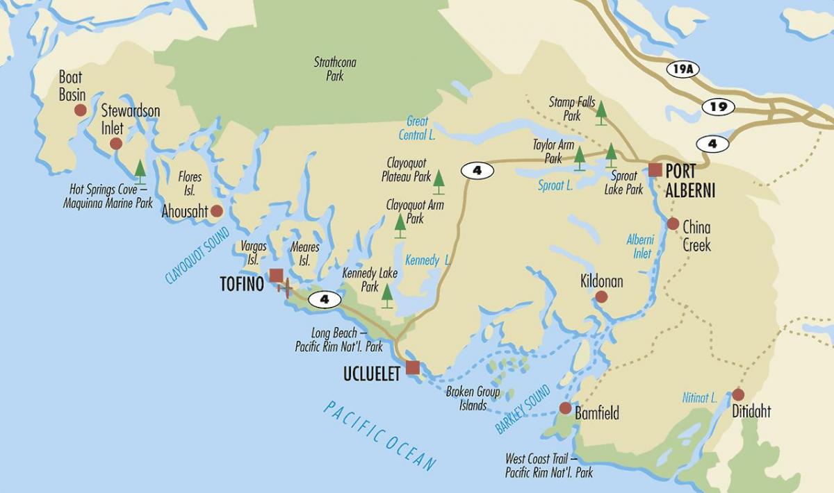 वैंकूवर द्वीप के आकर्षण का नक्शा