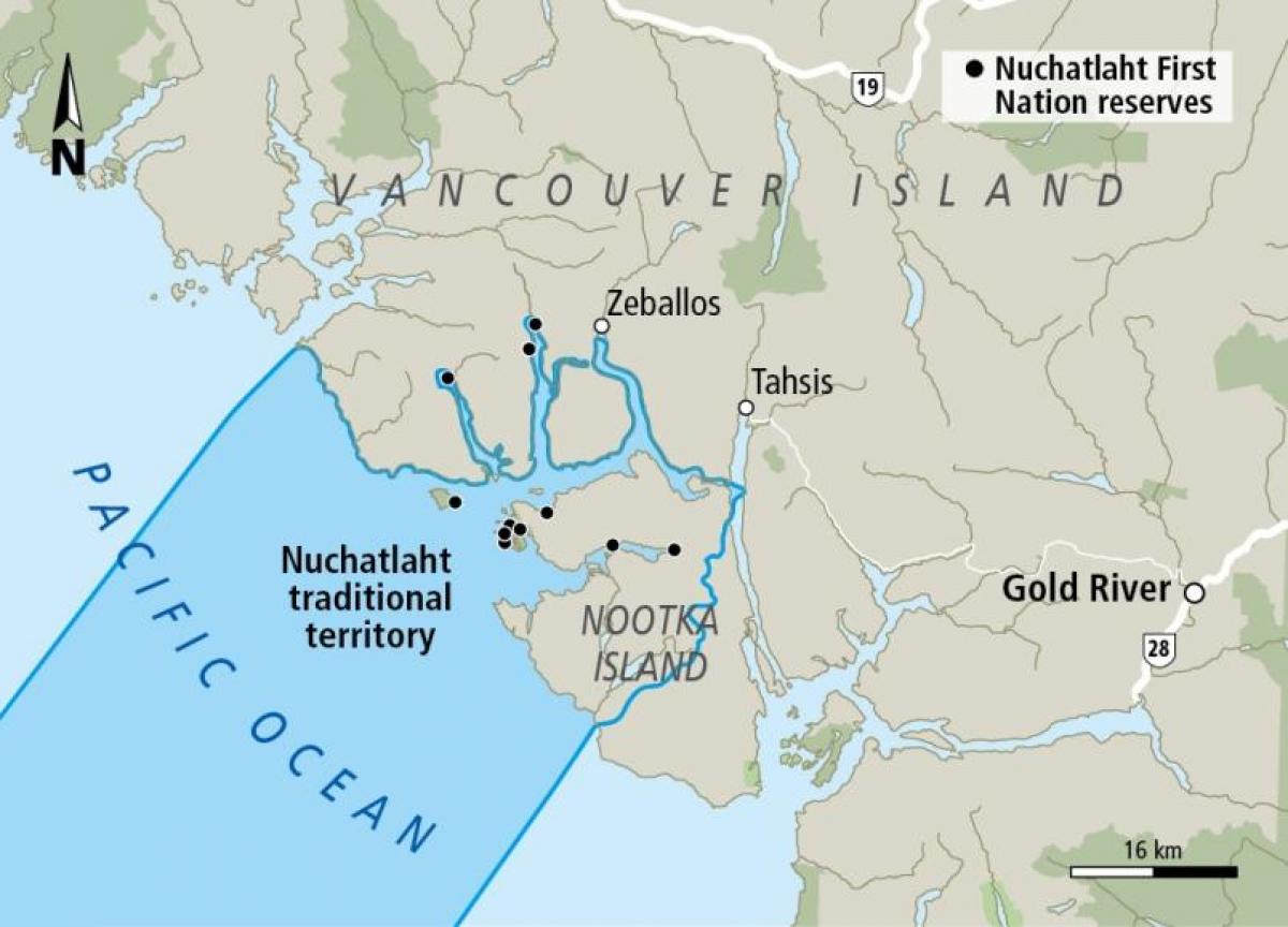नक्शा वैंकूवर द्वीप के पहले राष्ट्र