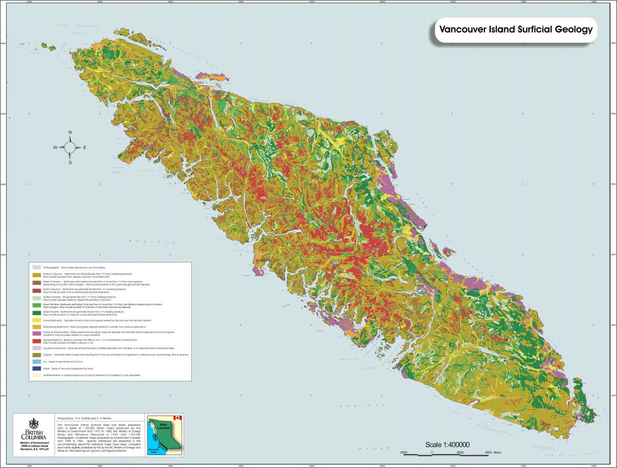 नक्शा वैंकूवर द्वीप के भूविज्ञान