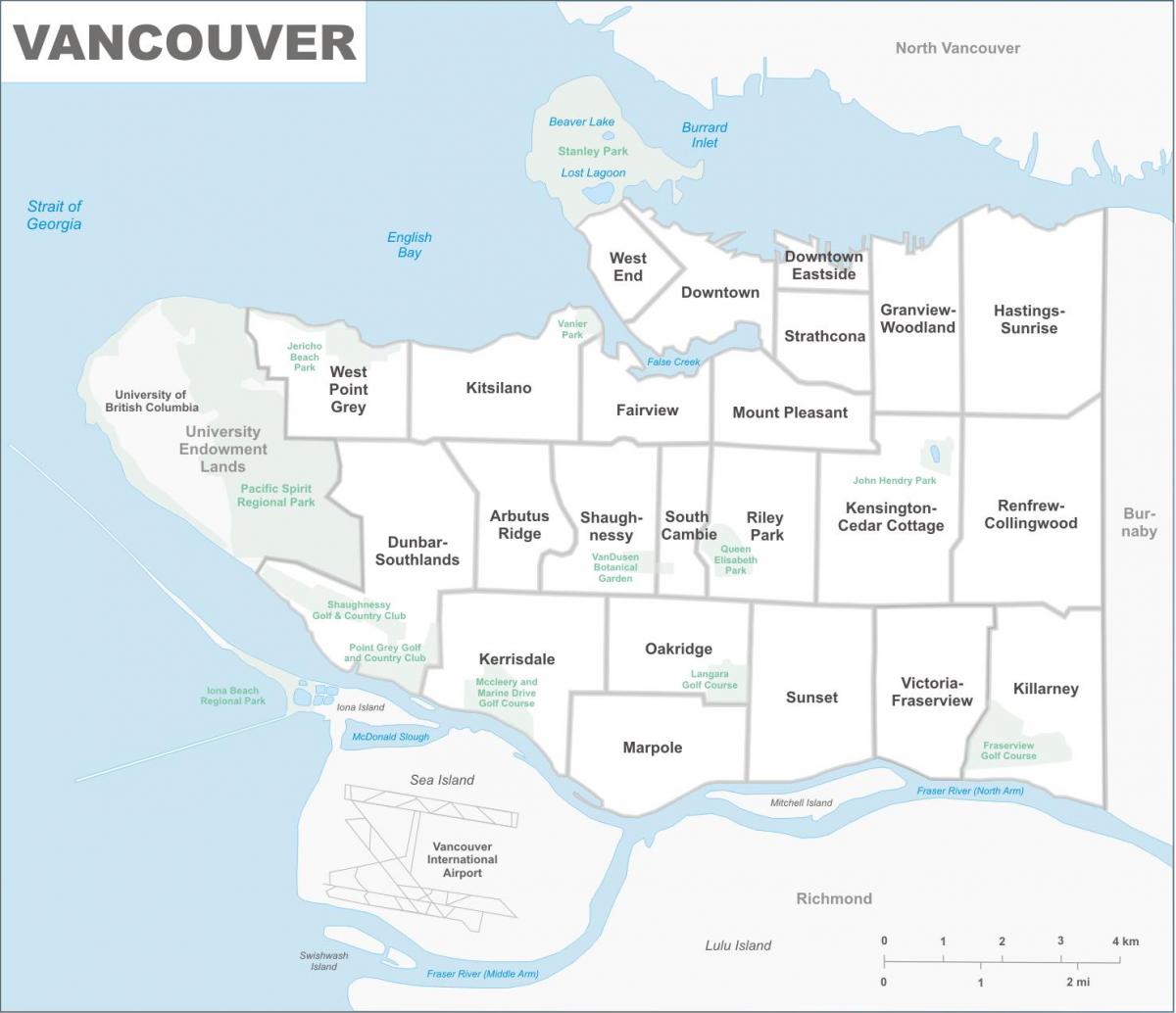 वैंकूवर ई. पू पड़ोस का नक्शा