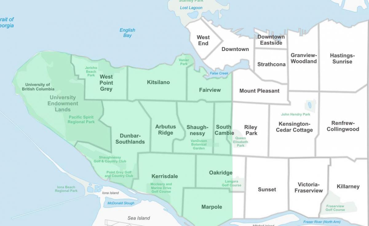 पश्चिम वैंकूवर पड़ोस का नक्शा