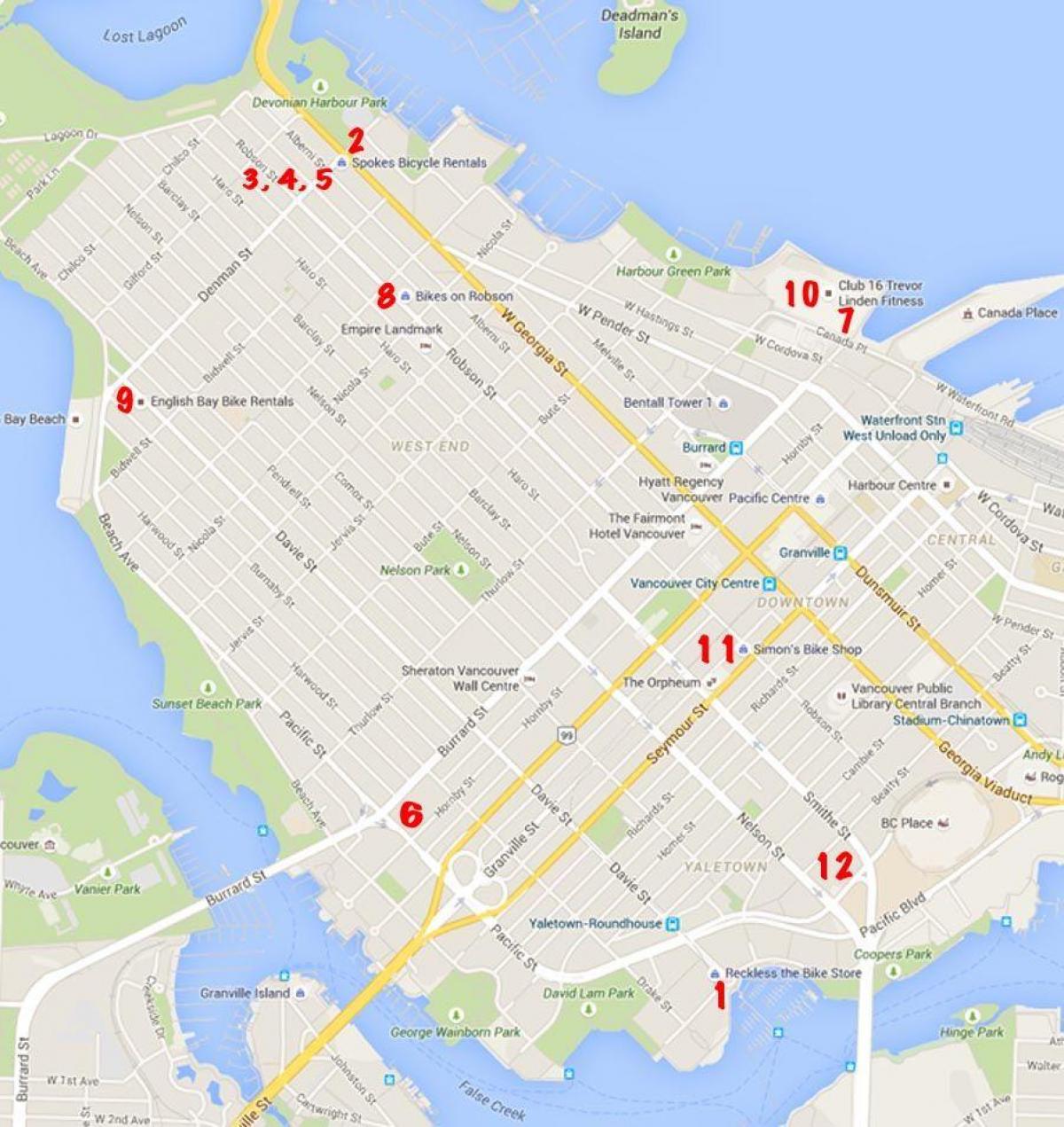 वैंकूवर साइकिल नक्शा
