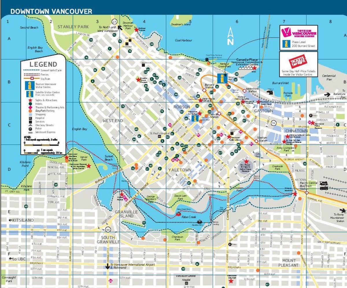 वैंकूवर कनाडा में आकर्षण का नक्शा