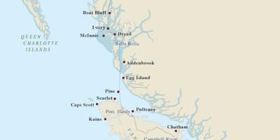 नक्शे के वैंकूवर द्वीप lighthouses