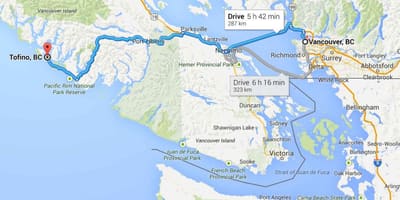 नक्शे के tofino वैंकूवर द्वीप