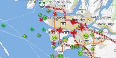 नक्शे के yvr उड़ान ट्रैकिंग