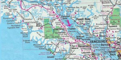 नक्शे के वैंकूवर द्वीप झीलों