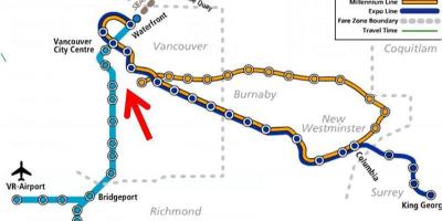 नक्शे के वैंकूवर स्काईट्रेन ओवरले